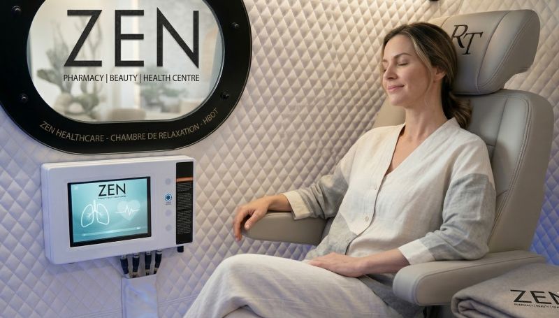 Patient inside hyperbaric oxygen chamber at Zen Healthcare Hampstead