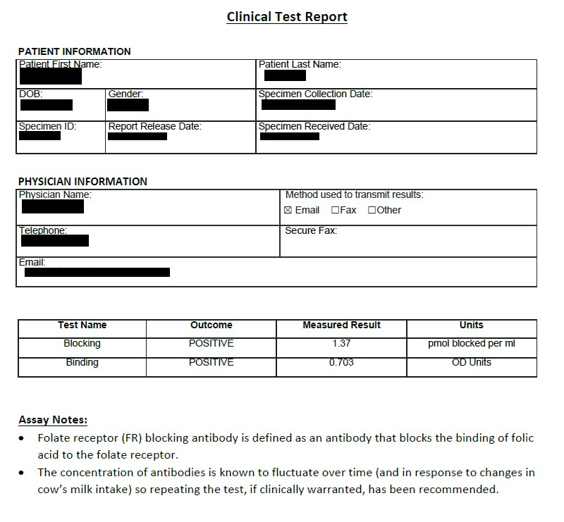 FRAT folate receptor antibody methylation MTHFR autism speech London