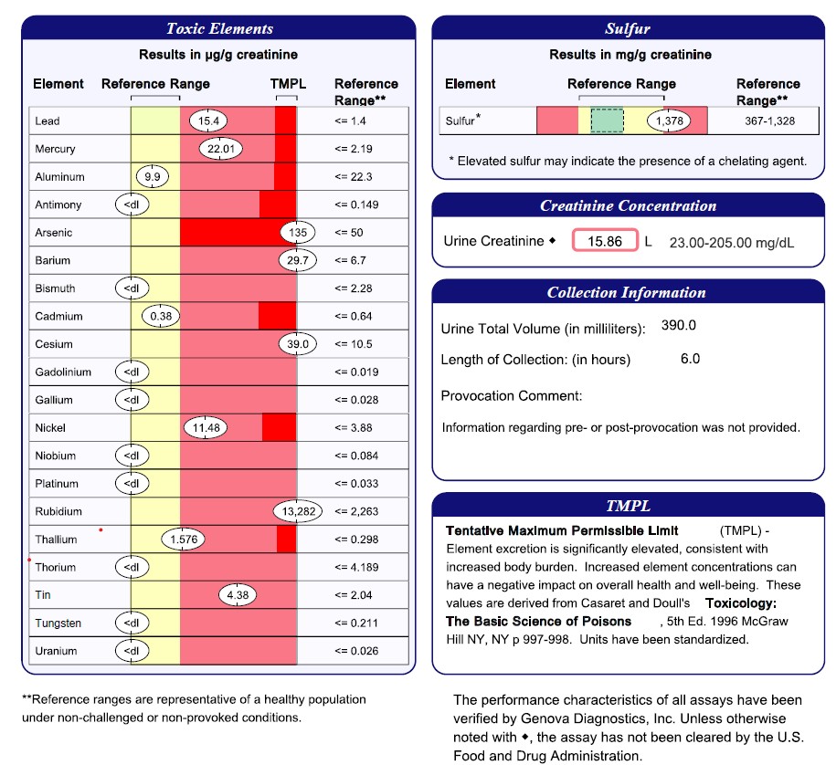 Heavy metal urine test mercury lead arsenic aluminium autism London
